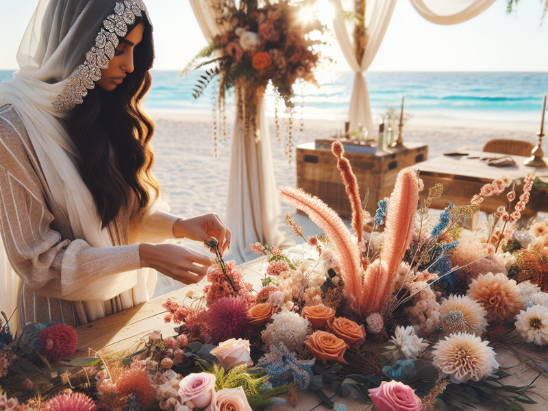 Quanto Custa um Casamento na Praia: Guia Detalhado Wedding Planner arranging flowers on a beach