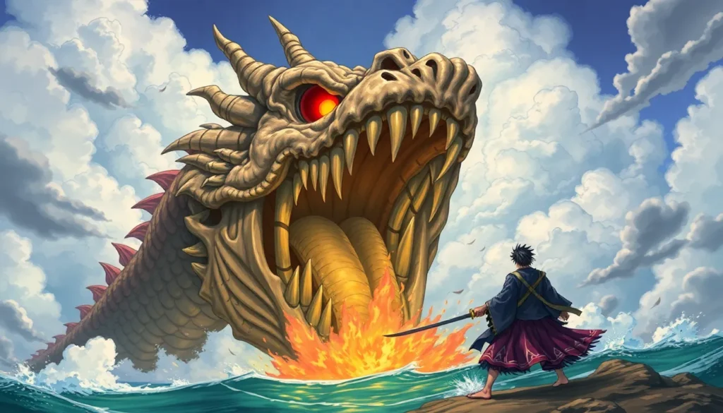 ryuma matou o antigo usuario da fruta de nidhogg onigashima a cabeca do dragao deus da guerra